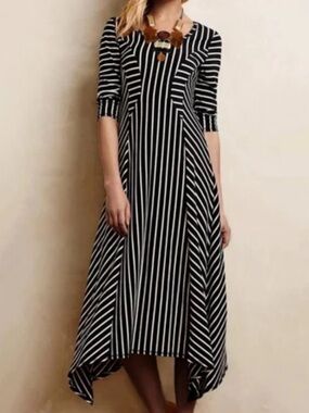 Anthropologie Saturday Sunday | Women’s Black/Cream Stripe Crewneck Maxi Dress M